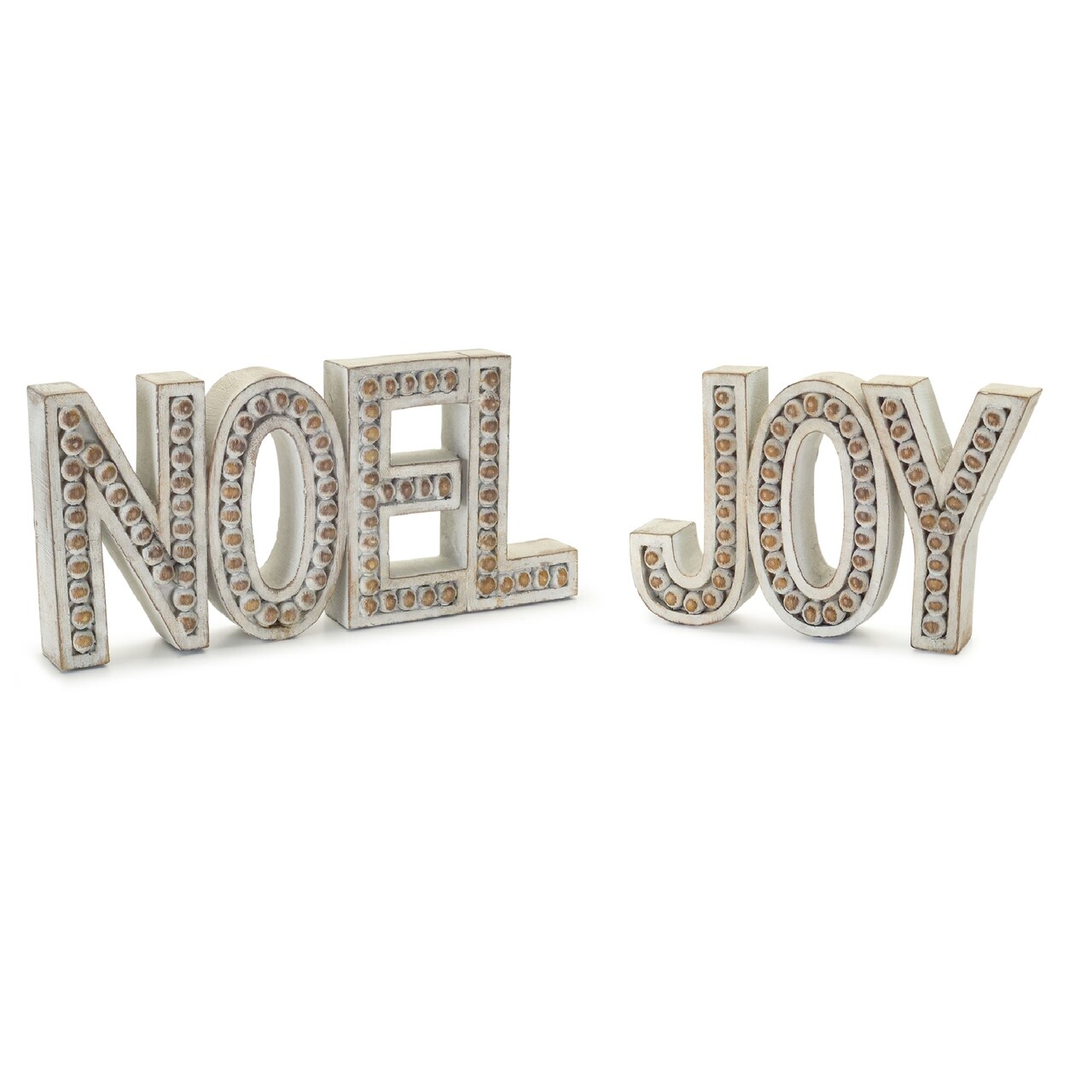 Melrose Noel and Joy Christmas Decorations - 7" - White and Brown - Set of 2